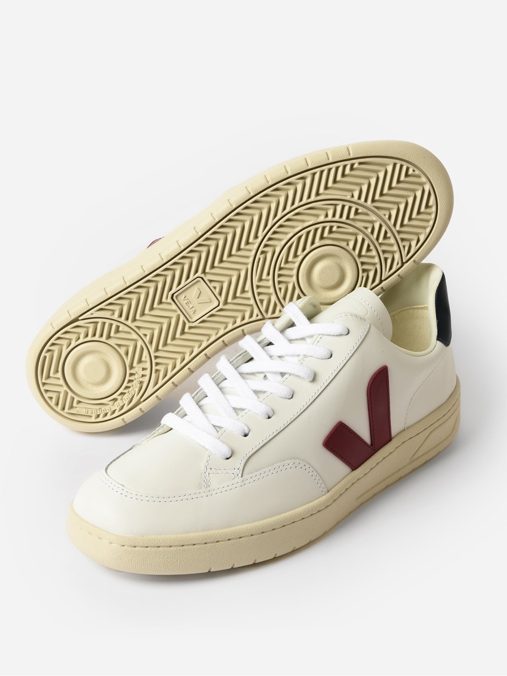 Veja V-12 Sneakers in White with Red V and Navy Heel Tab - Picture 4 of 4